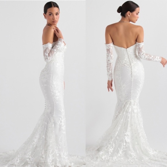 HOUSE OF CB size M D-DD 'Isabelle' White Lace Long Sleeve Bridal Gown NWOT - Picture 6 of 17